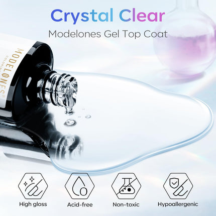 modelones Gel Top Coat, 15ml No Wipe Gel Nail Polish High Gloss Top Coat Shiny Long Lasting Clear Top for Acrylic Nails, Need U V/LED Lamp for Home DIY Gift Spring Easter's Manicure Salon