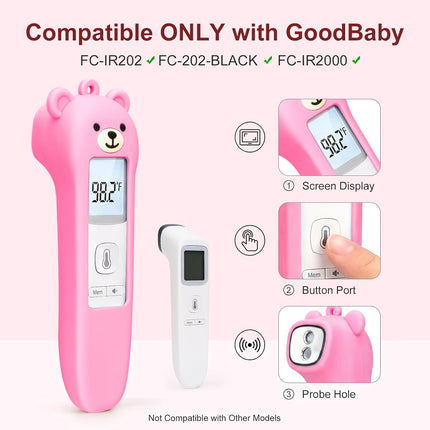 Bear Silicone Case Compatible with GoodBaby Thermometer for Adults and Kids, Cute Cartoon Thermometer Protective Case, Help Restless Baby Temperature, for Travel, Home and Outdoor (Pink)