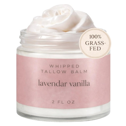 Whipped Tallow Balm – 100% Grass Fed Beef Tallow for Baby, Eczema & Sensitive Skin; Gentle Family Moisturizer for Dryness (Lavender Vanilla)
