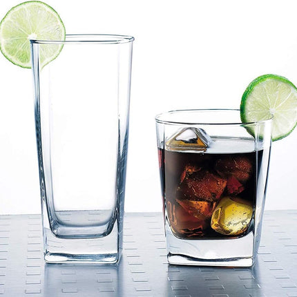 Square Everyday Drinking Glasses - Set of 16 Kitchen Drinkware Glass Cups.