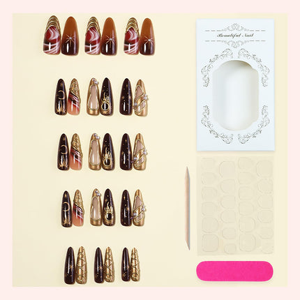 30Pcs Star Press on Nails Long Almond 3D French Tip Fake Nails with Pearl Rhinestones Gothic Sun Stars Moon False Nail Gold French Acrylic Nails Press on Goth Full Cover Glue on Nails for Women