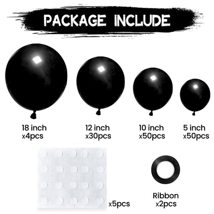 Kit de arco de globos negro mate de 134Pcs, kit de guirnalda de globos de látex