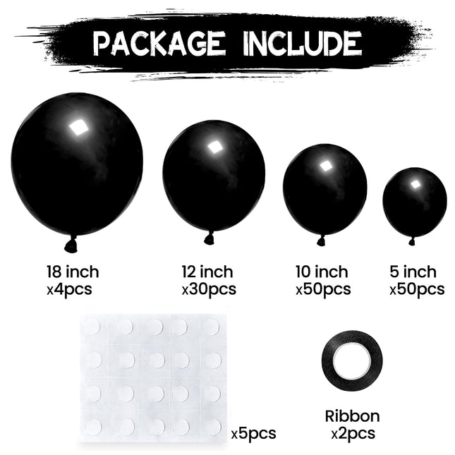 134Pcs Matte Black Balloon Arch Kit, Latex Balloon Garland Kit