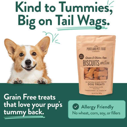 Portland Pet Food Company Apple & Mint Dog Treats Healthy Biscuits for Small Medium & Large Dogs - Grain-Free, Human-Grade, All Natural Dog Cookies, Snacks & Training Treats - Made in the USA - 5 oz