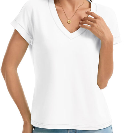 Womens Crop Tops V Neck Short Sleeve T Shirts Summer Basic Tee
