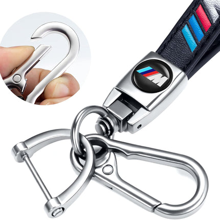 Genuine Leather Car Keychain Keyring Accessories Compatible with BMW M Series Car Keychains Family Present for Man and Woman（Black）