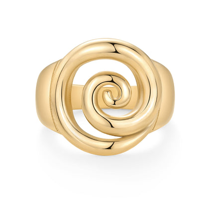 14K Gold Plated Chunky Swirl Rings for Women - Statement Spiral Ring - Waterproof Bold Swirl Bands