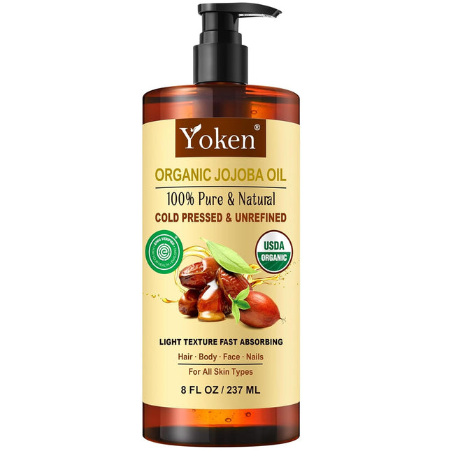 USDA Organic Jojoba Oil Cold Pressed 8 fl oz, 100% Pure & Natural