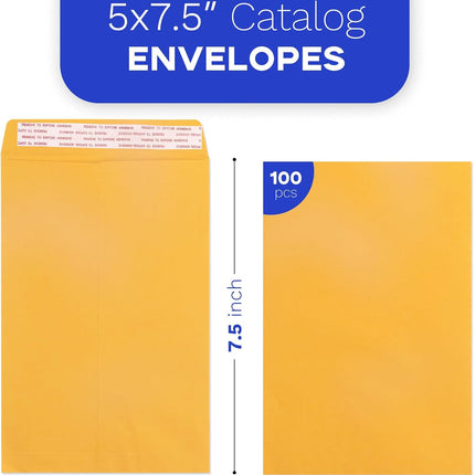 Geofun Small Manilla Envelopes 5 x 7.5 inch with Peel & Seal Closure 100 Pack, Open End, Yellow Envelopes 5 x 7.5 inch for Efficient Organization & Mailing