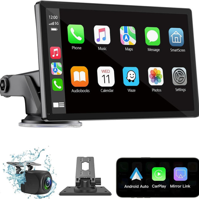 Wireless Carplay Screen for Car 7" HD Portable Car Stereo Touchscreen with Apple CarPlay and Android Auto with Mirror