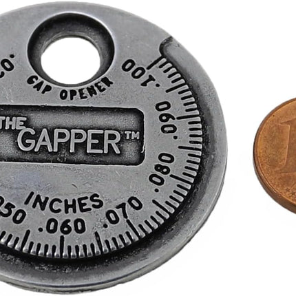 Spark Plug Gapper: Coin-Style Spark Plug Gap Tool, 0.020"–0.100" Measurement Range, Plated Steel, Quick-Check Reference Tool