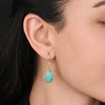 Gempires Teardrop Crystal Earring, Pear Shape Dangle Drop Earrings, Natural Gemstone Earring, Minimal, Everyday Wear, Hypoallergenic 14k Gold Plated, Gift for Mom Wife friend
