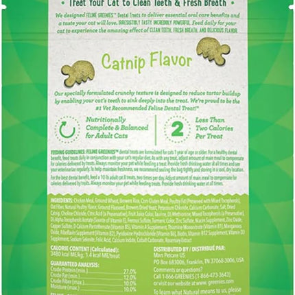 Greenies Cat Treats, Feline Veterinarian-Recommended Adult Natural Dental Treats, Catnip Flavor, 2.1 oz. Pouch