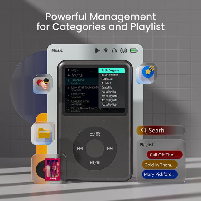 64Gb Mp3 Player with Bluetooth Portable Music Digital Players Supports