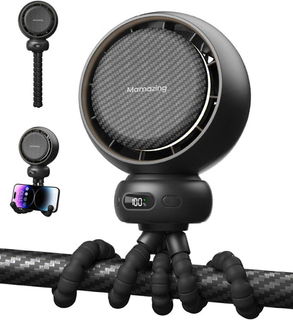 Portable Stroller Fan with 5 Speeds, 70° Oscillation, USB-C Rechargeable Battery, LED Display & Soothing Songs