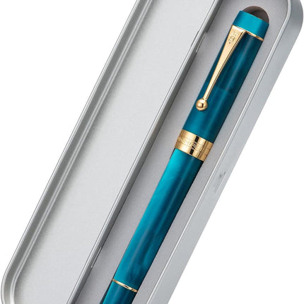 Jinhao 100 Fountain Pen Celluloid Classic Style, #6 Nib Smooth Writing Instrument with Refillable Converter and Pen Case Set