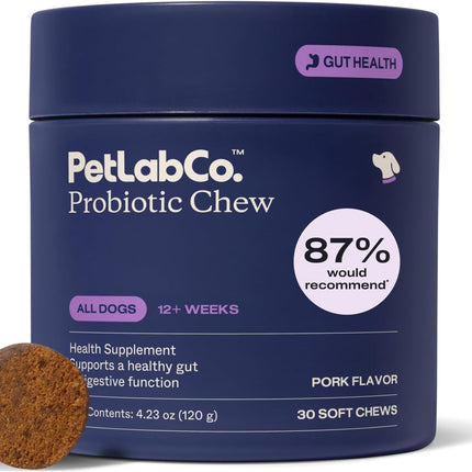 PetLab Co. Probiotics for Dogs, Support Gut Health, Occasional Diarrhea, Digestive Health & Seasonal Allergies - Pork Flavor - 30 Soft Chews - Packaging May Vary