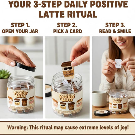 Positive Latte Jar with 60 Affirmation Cards, Emotional Support Latte Coffee, Funny Christmas Coffee Lover Themed Gift for Women, Men, Wife, Husband, Mom, Dad, Friends, Coworkers