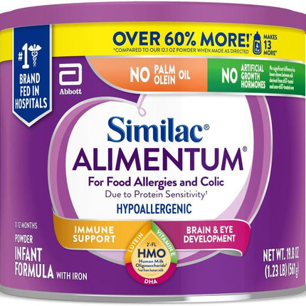 Similac Alimentum With 2'-FL HMO Hypoallergenic Infant Formula, for Food Allergies and Colic Due to Protein Sensitivity, Baby Formula Powder, 19.8-oz Value Can