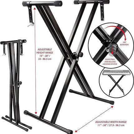 RockJam Adjustable Keyboard Stand with Locking Straps, Quick Release Mechanism, Keynote Stickers & Lessons