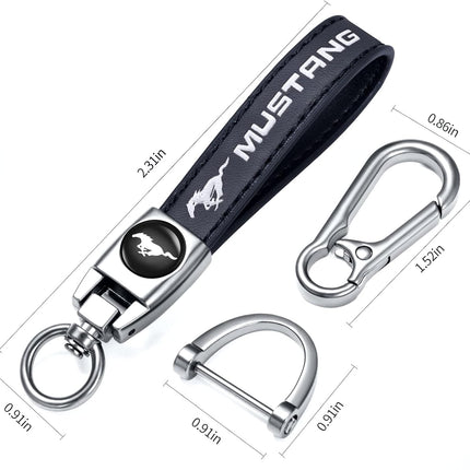 Genuine Leather Car Keychain Keyring Accessories Compatible with Ford Mustang Car Keychains Family Present for Man and Woman（Black）