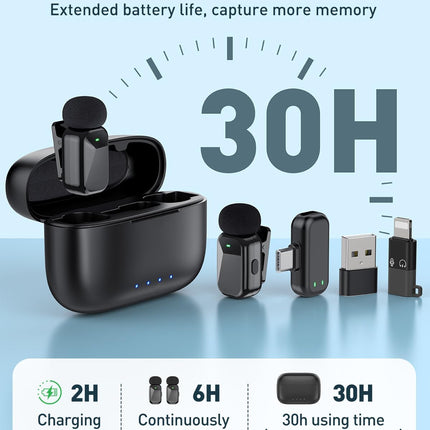 PoP voice Mini Wireless Lavalier Microphone for iPhone 15/16/17 & Android, Lapel Mic with Noise Reduction, 30H Battery Life with Charging Case, Lav Mic for iPhone Vlogging, Video Recording, Podcast