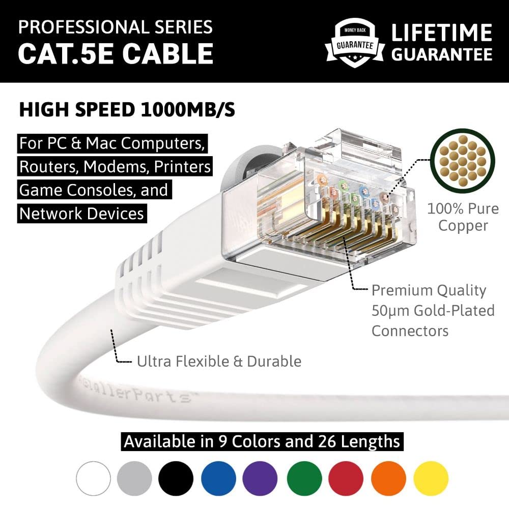 Ethernet Cable CAT5E Cable UTP Booted 5 FT - White - Professional Series - photo 2