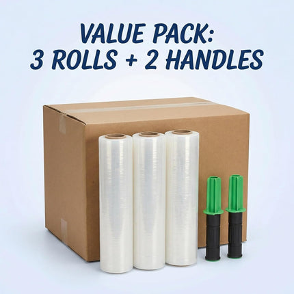 Stretch Film Wrap for Moving, 3 Pack 15 Inch x 1000ft 70 Gauge, Plastic Wrap for Moving with Handle, Packing, Shipping, Pallet & Furniture Protection