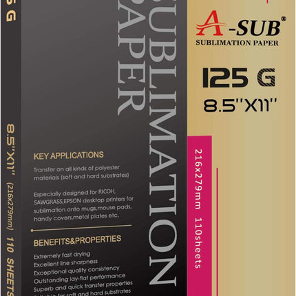 A-SUB Sublimation Paper 8.5x11 Inch 110 Sheets ONLY Compatible with Sublimation Printer and Sublimation Ink 125g