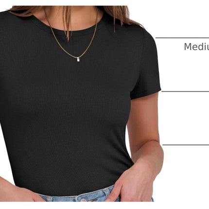 Women's Ribbed Short Sleeve Tops Basic Tee Shirts