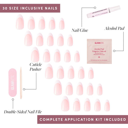 Press On Nails - MaDamn | French Tip UV Finish Short Pointed Almond Fake Nails, Salon Quality Semi-Transparent Nails in 12 Sizes - 24 Nail Kit with Glue