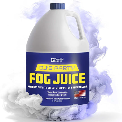 ESSENTIAL VALUES Fog Machine Fluid (128 FL OZ / 1 Gal) Fog Juice Long-Lasting Medium Density Liquid for Water Based Foggers, Perfect for 400 Watt to 1500 Machines, Outdoor or Indoor, Made in USA