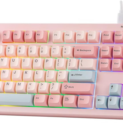 MechLands Aula S102 Membrane Gaming Keyboard with Number Pad, 100% Full Size Layout, USB-C Wired, RGB Backlit, Creamy Silicone Structure, Silent Keyboard for PC Game/Office (Pink)