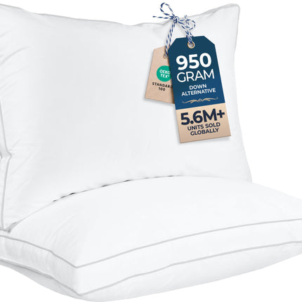 Almohada de cama con gusset, almohadas de hotel tamaño Queen, set de 2, blancas
