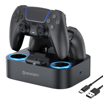 Controller Charger Station for PS5 Compatible with Dualsense Edge, Fast Charging Dock Stand with Cable, Dual Controller Charging Station for PlayStation 5 & for DualSense Edge