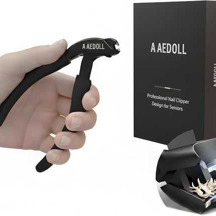 [A AEDOLL] Upgraded Toenail Clippers for Seniors, Ergonomic Design, Long Handled Nail Clippers for Man and Woman, Heavy Duty Thick Toenail Trimmer, Finger Nail Clippers with Built-in Nail Catcher