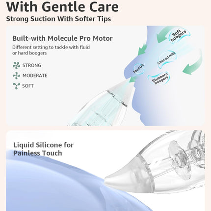 Nasal Aspirator for Baby, Electric Baby Nose Sucker, Automatic Nose Cleaner with Larger Suction Chamber and More Powerful Suction, Music and Light Soothing Function, Beige