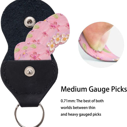 Guitar Picks 0.73mm Medium, Premium Celluloid/Nylon Picks for Acoustic Electric Guitar Bass Ukulele, Anti-Slip Grip, Durable Plectrums for Beginners & Professionals, 6 Pack - Pink Cream Flower