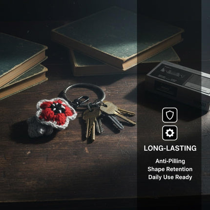 Stranger Crochet Demogorgon Keychain, Handmade Upside Down Flower Bag Charm, 80s Retro Horror Accessory for Keys & Backpacks