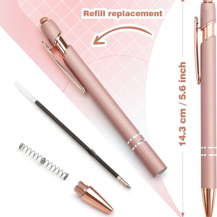 Bribobo 6 Pack Ballpoint Pen 2-in-1 Stylus Retractable Ballpoint Pen with Stylus tip, Metal Stylus Pen for Touch Screens, 1.0 mm Black Ink