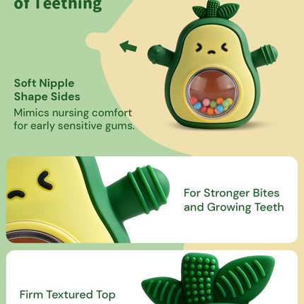 Baby Teething Toys, Easy Hold Stay-On Silicone Hand Mitten Teether with Rattle, Sensory Teething Relief for 3–6 and 6–12 Month Babies
