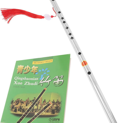HEMOTON 304 Stainless Steel Dizi Chinese Flute with Instruction Book for Beginners Traditional Folk Wind Instrument Suitable for Music Students and Enthusiasts