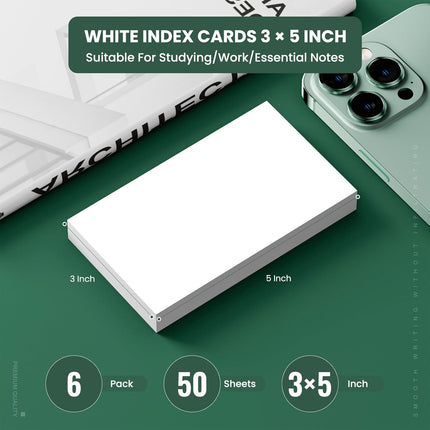 Blank Index Cards 3x5, 300 Pcs White Index Cards Blank, Double-Sided Blank Flash Cards, White Note Cards 3x5, Premium Bright Flashcards For Studying, Notecards No Lines for Office, School, and Home