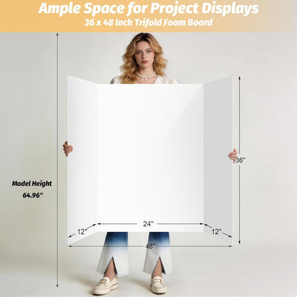 Ndsox 2 Pack 36" x 48" White Trifold Poster Board Foam Core, Large Tri Fold Foldable Posterboard Foam Project Boards for Science Fair, School Projects, Business Presentations & Photos Displays