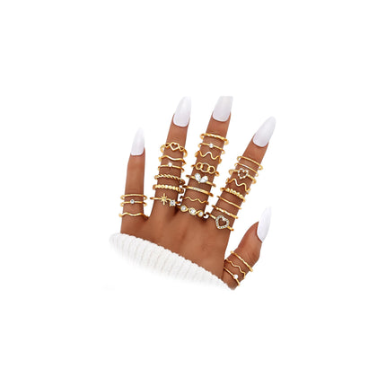 Gold Stackable Rings Set for Women, Gold Plated Chunky Crystal Finger Rings