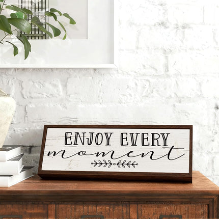 Inspirational Wood Decors, Enjoy Every Moment Sign, Decorative Wooden Wall Plaque, Wall Decor Art, Home Decor for Living Room, Housewarming Gift 9.5x3.1x1 inches