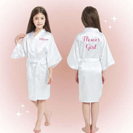 Cute Satin Personalized Robes for Girls in Sizes 3T – 14, Flower Girl Robe, Personalized for Toddlers thru Age 13