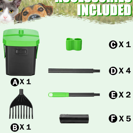 Dog Pooper Scooper Swivel Bin & Rake Set with Bag Attachment & Lid - photo 8