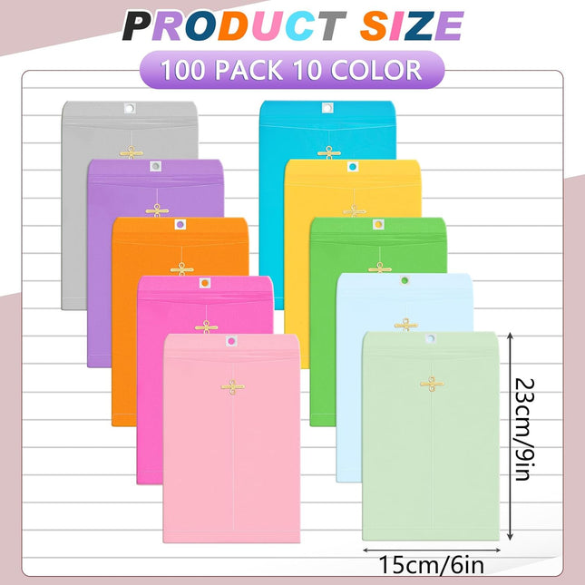 100 Pcs Clasp Manilla Envelopes 6 x 9 Inch Gummed Colored Envelopes