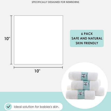 HIPHOP PANDA Baby Washcloths, Rayon Made from Bamboo - 2 Layer Ultra Soft Absorbent Newborn Bath Face Towel - Reusable Baby Wipes for Delicate Skin - White, 6 Pack